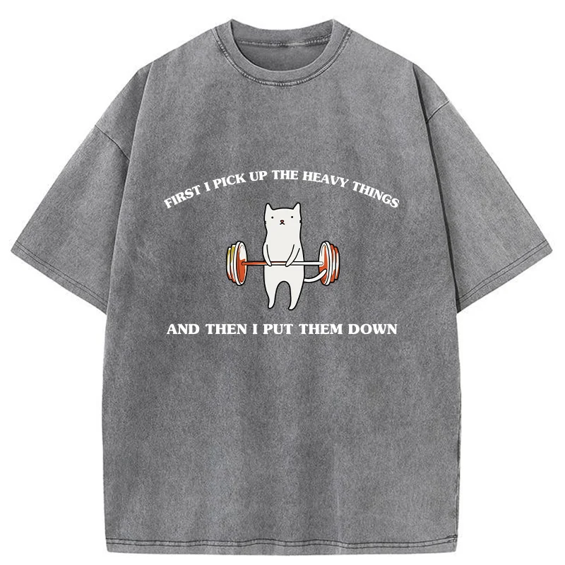 Tokyo-Tiger Weight Lifting Cat Washed T-Shirt