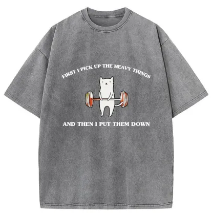 Tokyo-Tiger Weight Lifting Cat Washed T-Shirt