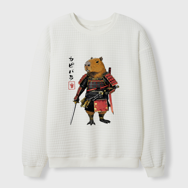 Tokyo-Tiger Capybara Samurai Wearing Armor Waffle Sweatshirt