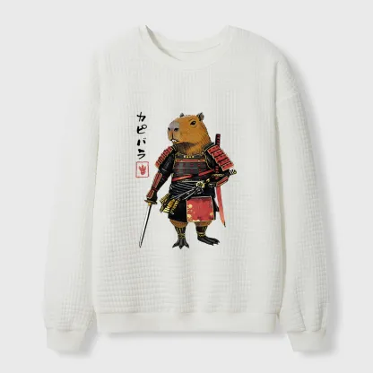 Tokyo-Tiger Capybara Samurai Wearing Armor Waffle Sweatshirt