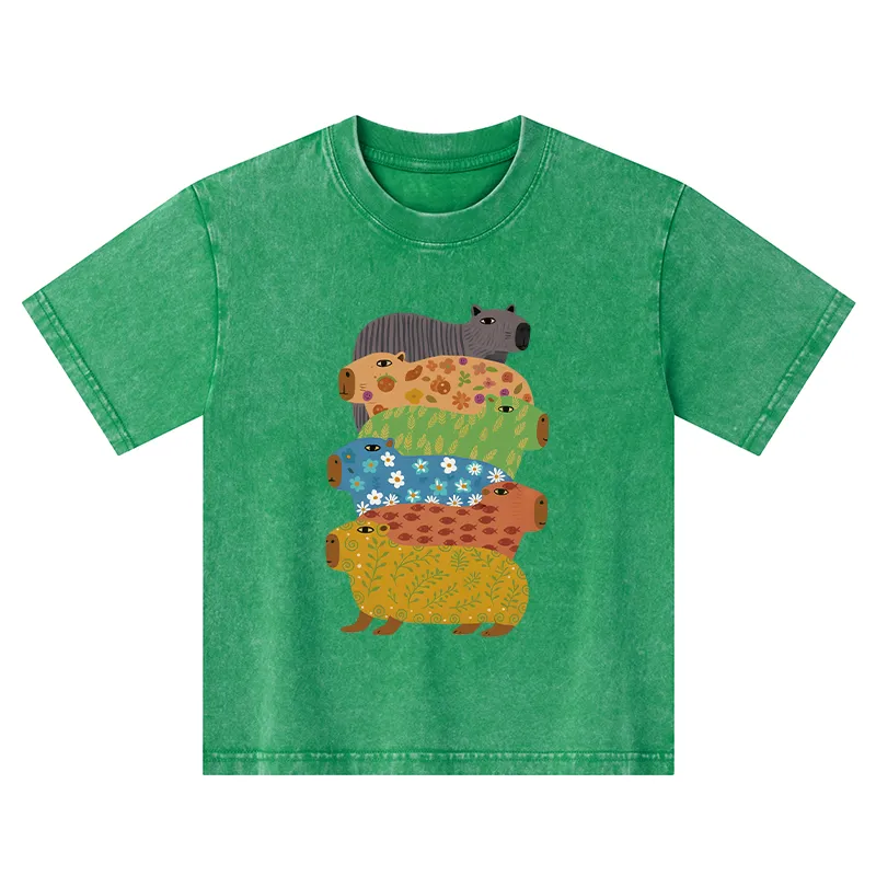 Tokyo-Tiger Colorful Capybaras Kids Washed T-Shirt