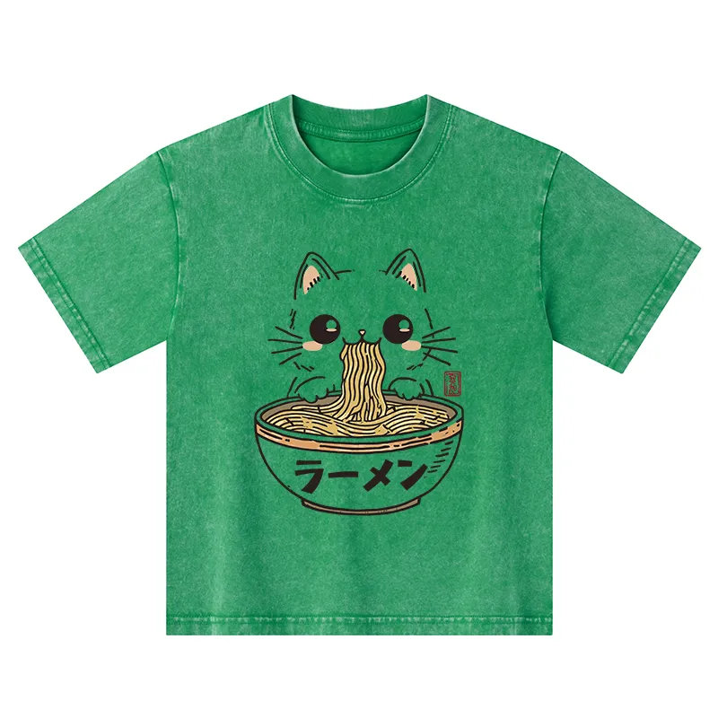 Tokyo-Tiger Purramen Time Kids Washed T-Shirt