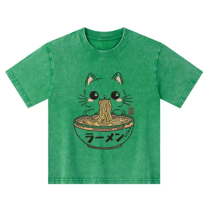 Tokyo-Tiger Purramen Time Kids Washed T-Shirt