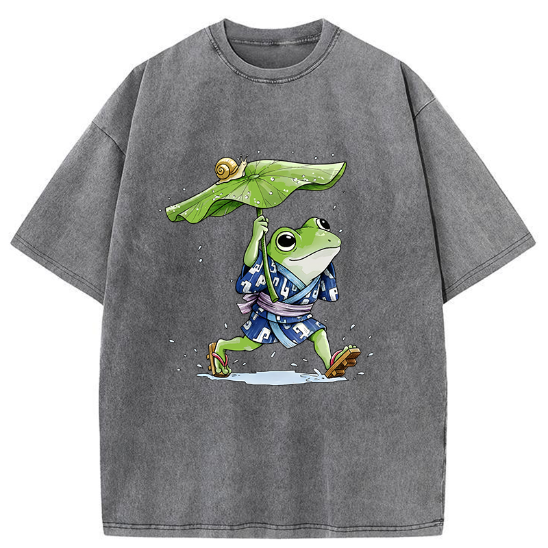Tokyo-Tiger Frog Seeking Shelter From The Rain Washed T-Shirt