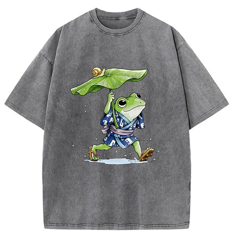 Tokyo-Tiger Frog Seeking Shelter From The Rain Washed T-Shirt