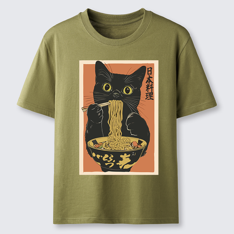 Tokyo-Tiger Black Cat Eats Japan Ramen Classic T-Shirt