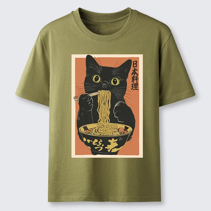 Tokyo-Tiger Black Cat Eats Japan Ramen Classic T-Shirt