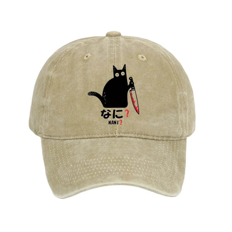 Tokyo-Tiger A Puzzled Cat Holding A Knife Washed Cap