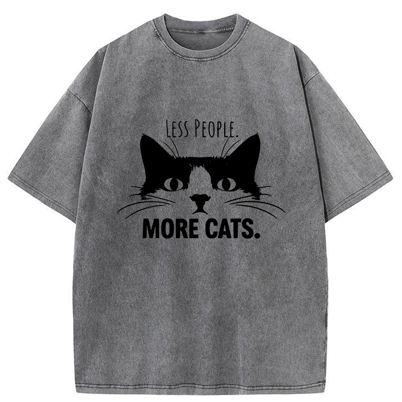 Tokyo-Tiger Less People More Cats Funny Washed T-Shirt