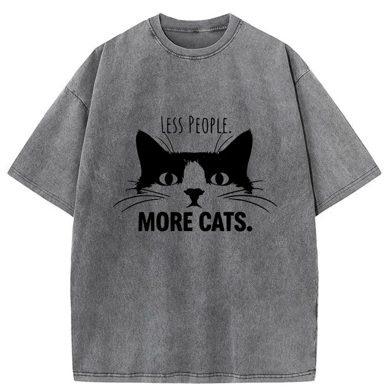Tokyo-Tiger Less People More Cats Funny Washed T-Shirt