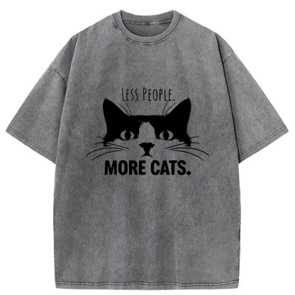 Tokyo-Tiger Less People More Cats Funny Washed T-Shirt
