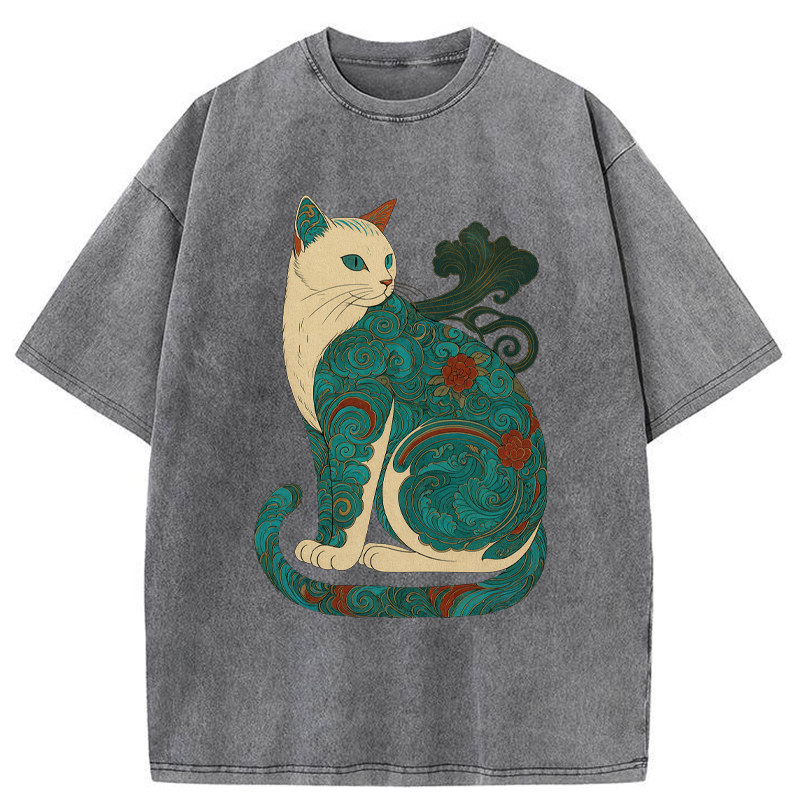 Tokyo-Tiger Cat Of Clouds And Waves Washed T-Shirt