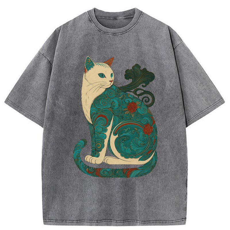 Tokyo-Tiger Cat Of Clouds And Waves Washed T-Shirt