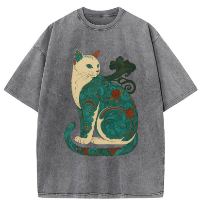 Tokyo-Tiger Cat Of Clouds And Waves Washed T-Shirt