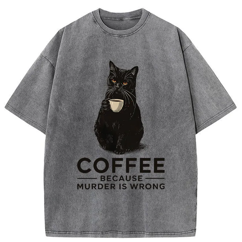 Tokyo-Tiger Can't Commit Murder So I'll Drink Coffee Washed T-Shirt