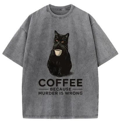 Tokyo-Tiger Can't Commit Murder So I'll Drink Coffee Washed T-Shirt