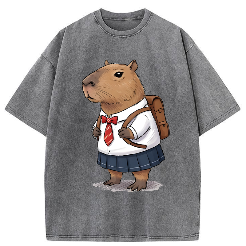 Tokyo-Tiger Capybara Wearing A Skirt Washed T-Shirt
