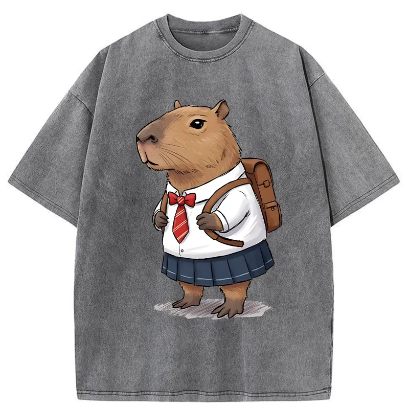 Tokyo-Tiger Capybara Wearing A Skirt Washed T-Shirt