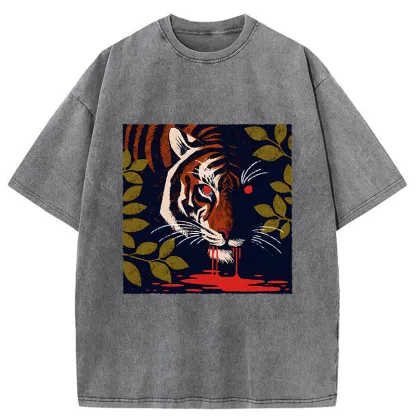Tokyo-Tiger Tiger Lurking In The Darkness Washed T-Shirt