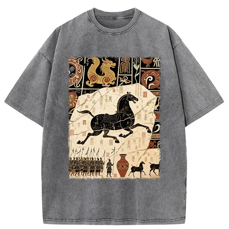 Tokyo-Tiger Mural Of A Horse Washed T-Shirt