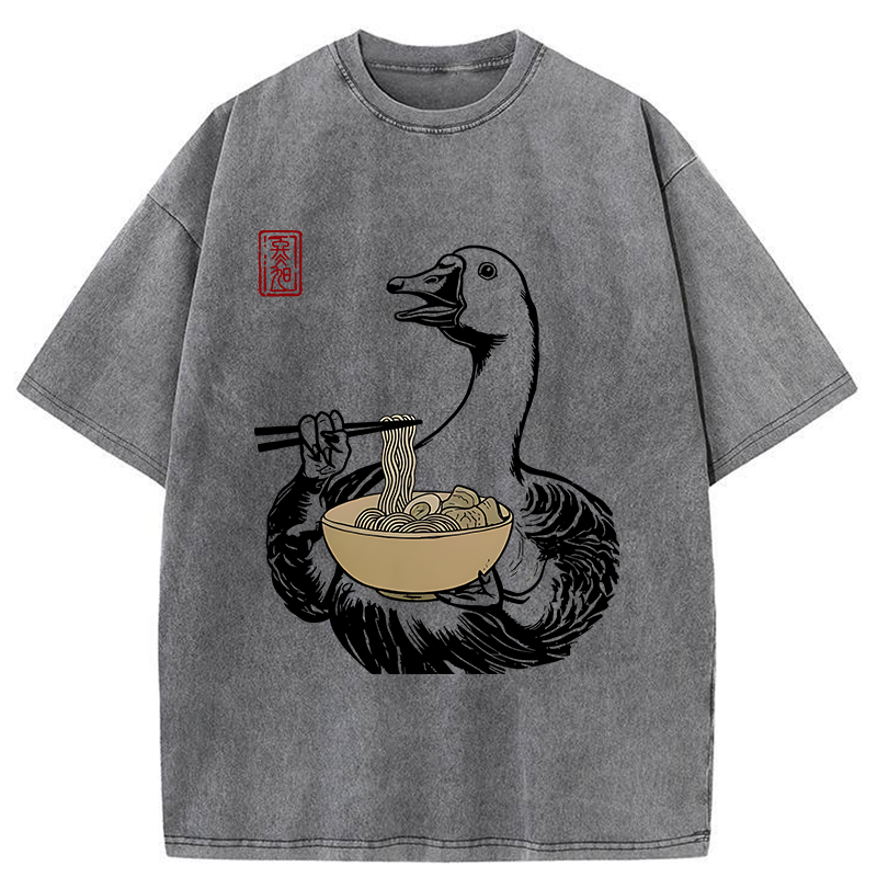 Tokyo-Tiger Goose Eating Ramen Washed T-Shirt