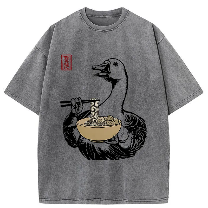Tokyo-Tiger Goose Eating Ramen Washed T-Shirt