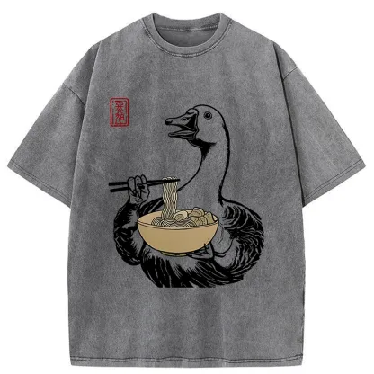 Tokyo-Tiger Goose Eating Ramen Washed T-Shirt