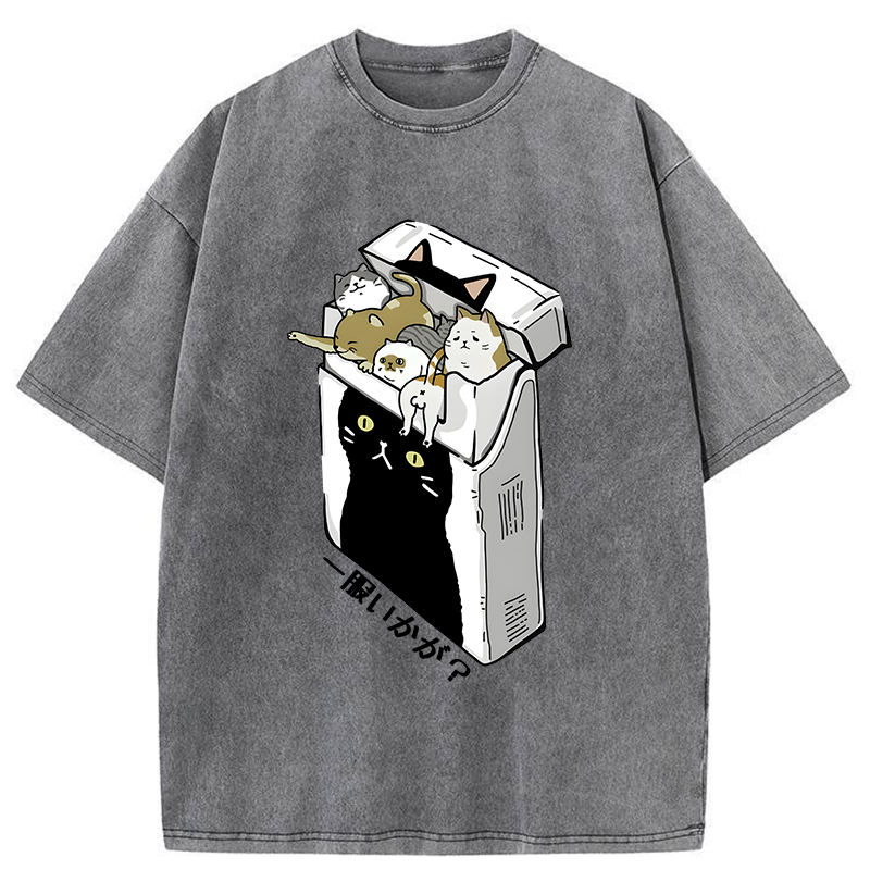 Tokyo-Tiger Have A Catgarette？ Washed T-Shirt