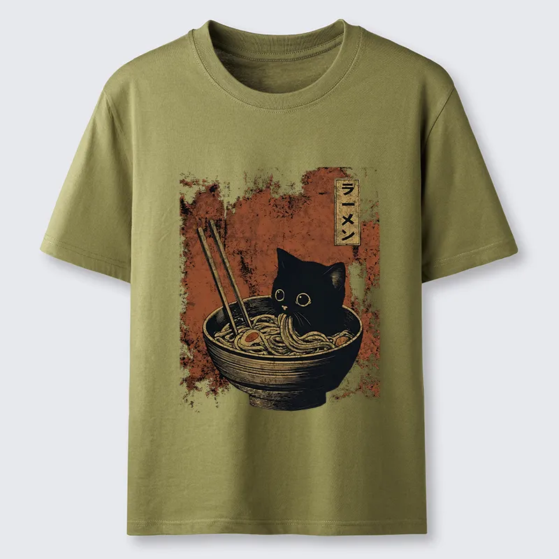 Tokyo-Tiger Retro Cat Eating Japan Ramen Classic T-Shirt