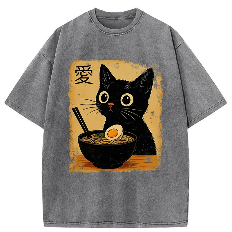 Tokyo-Tiger The Black Cat Ate Ramen Washed T-Shirt