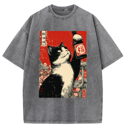 Tokyo-Tiger The Sake Cat Washed T-Shirt