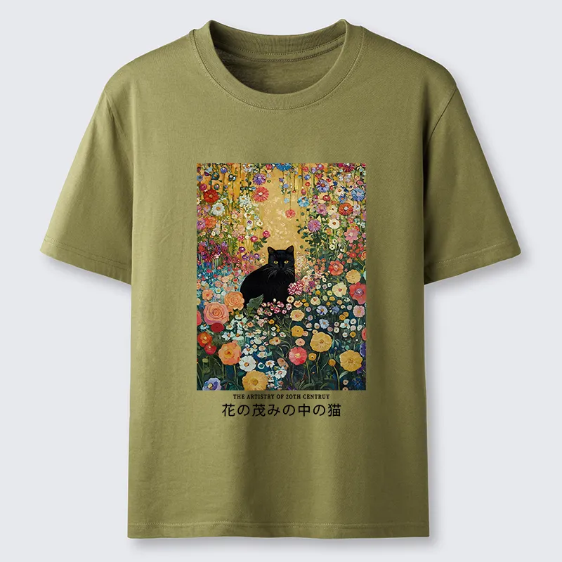 Tokyo-Tiger Black Cat In The Flower Bushes Classic T-Shirt
