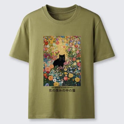 Tokyo-Tiger Black Cat In The Flower Bushes Classic T-Shirt