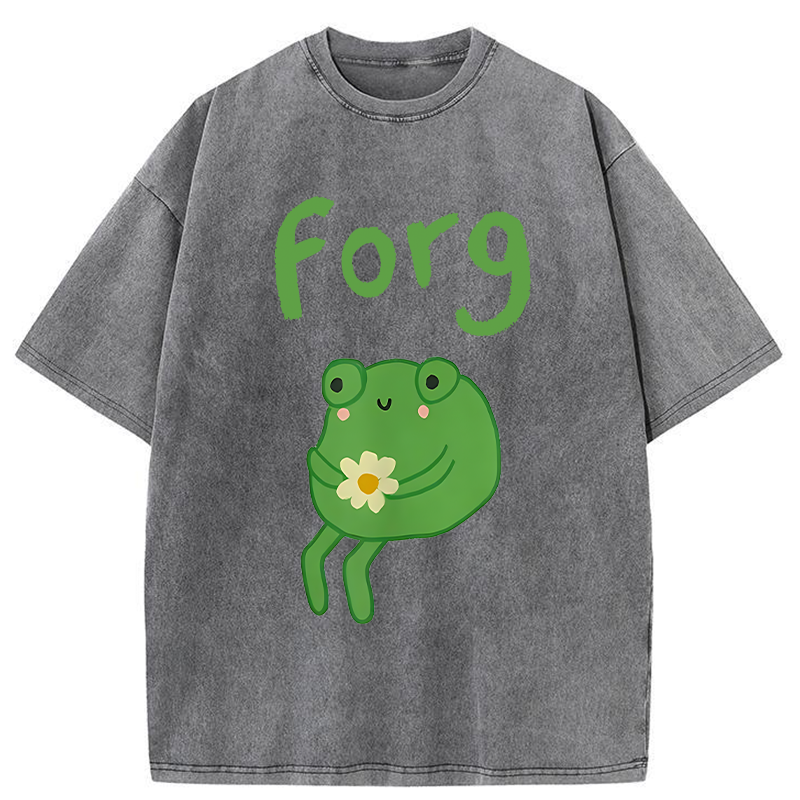 Tokyo-Tiger Cute Forg Funny Washed T-Shirt