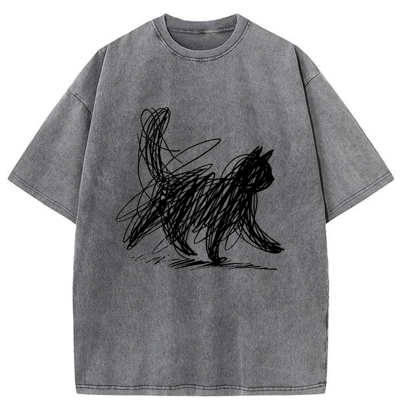 Tokyo-Tiger Minimalist Cat Art Washed T-Shirt