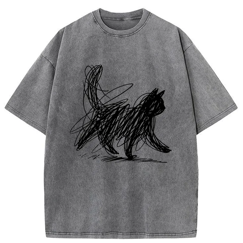 Tokyo-Tiger Minimalist Cat Art Washed T-Shirt