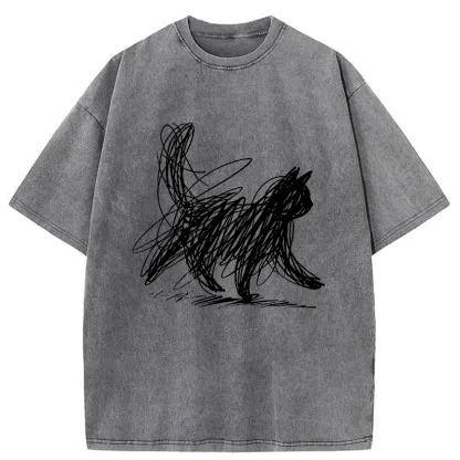 Tokyo-Tiger Minimalist Cat Art Washed T-Shirt