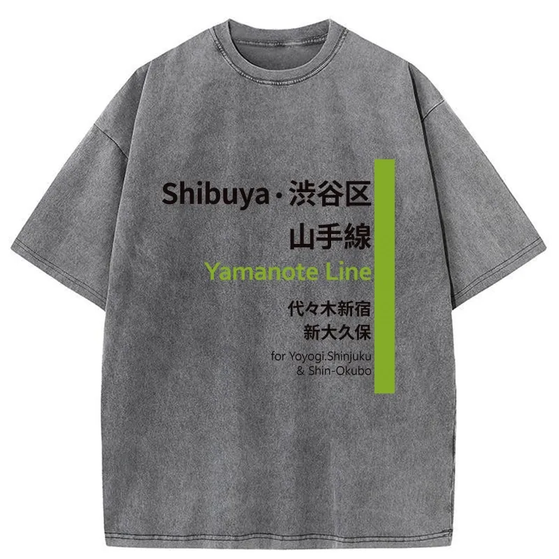 Tokyo-Tiger Japanese Shibuya Yamanote Line Washed T-Shirt