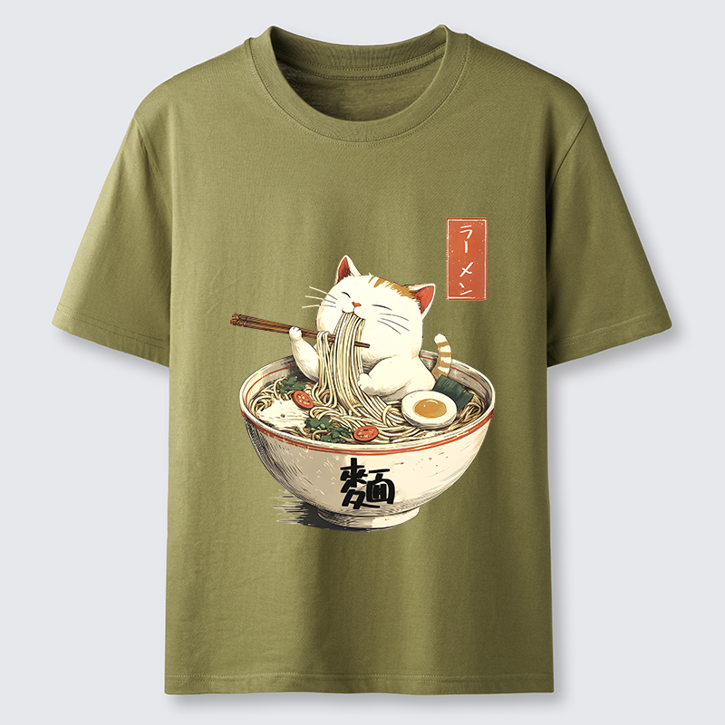 Tokyo-Tiger White Cat Eating Ramen Japan Classic T-Shirt