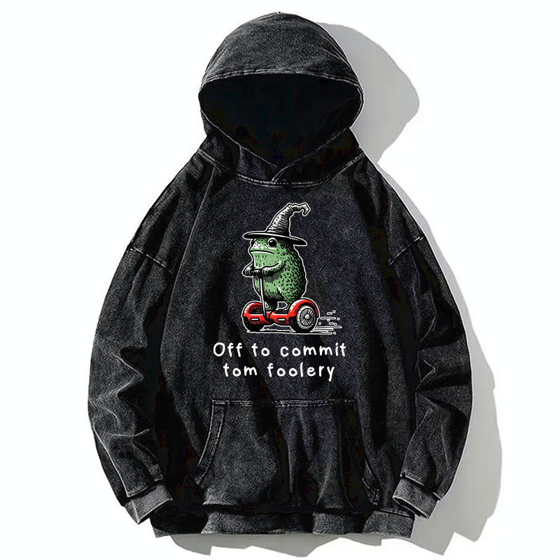 Tokyo-Tiger Frog Riding A Balance Scooter Washed Hoodie