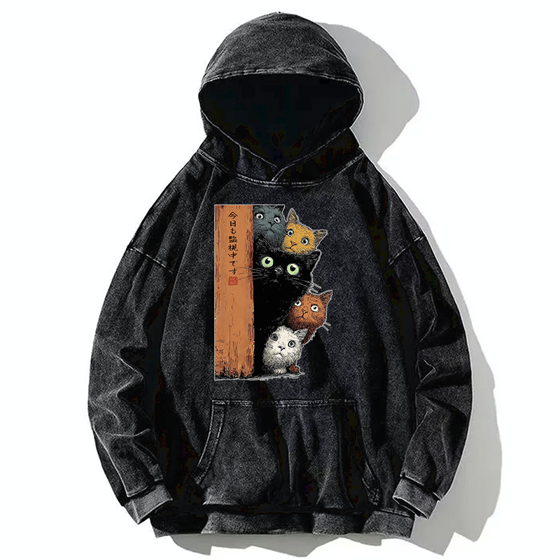 Tokyo-Tiger Five Cats Are Watching You Washed Hoodie