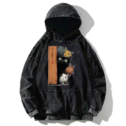 Tokyo-Tiger Five Cats Are Watching You Washed Hoodie