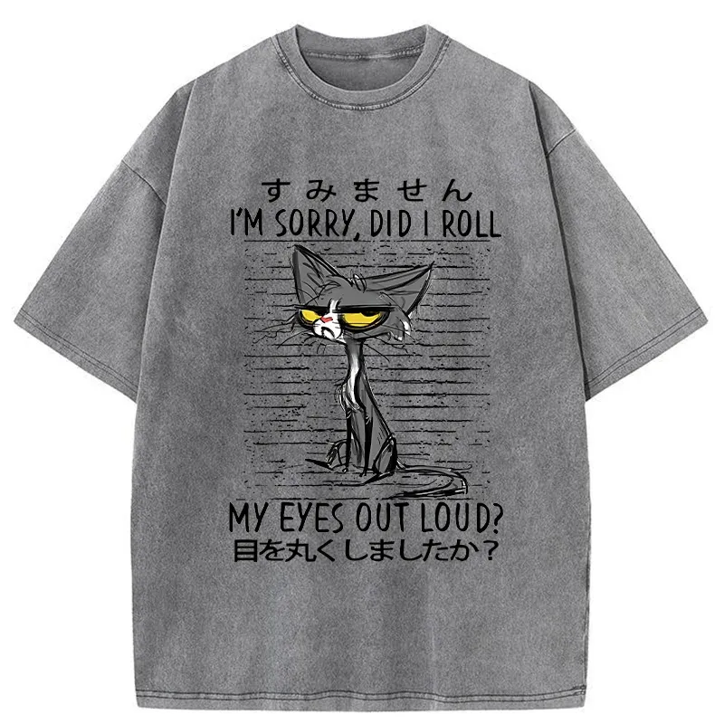 Tokyo-Tiger Arrogant Black And White Cat Washed T-Shirt