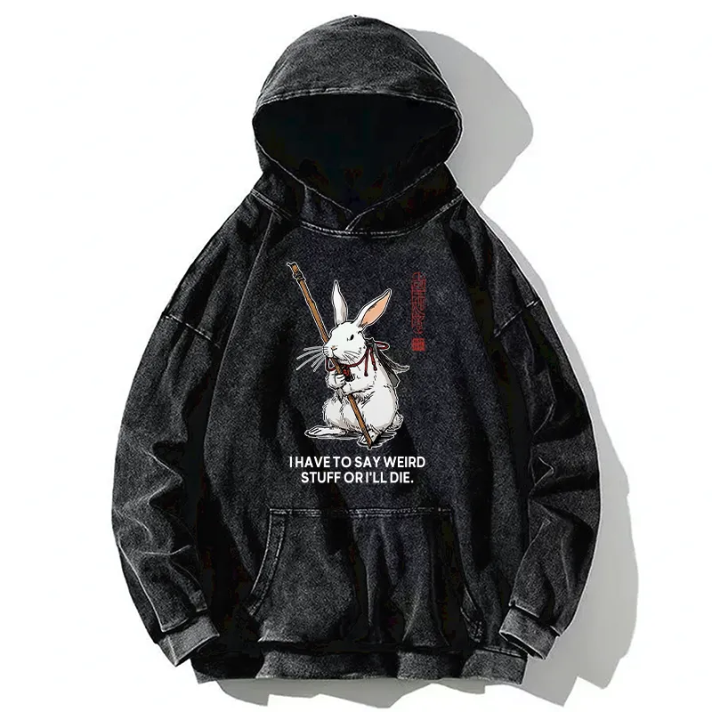 Tokyo-Tiger Rabbit Gotta Say Weird Stuff Or Die Washed Hoodie