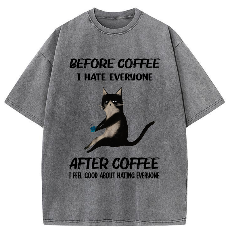 Tokyo-Tiger Hate Everyone After Drinking Coffee Washed T-Shirt