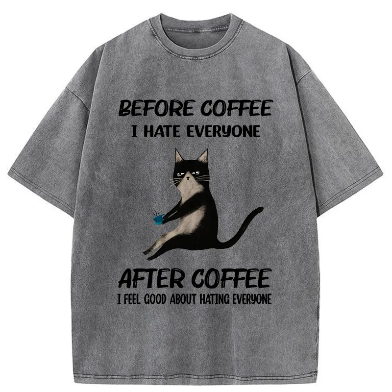 Tokyo-Tiger Hate Everyone After Drinking Coffee Washed T-Shirt