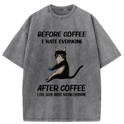 Tokyo-Tiger Hate Everyone After Drinking Coffee Washed T-Shirt