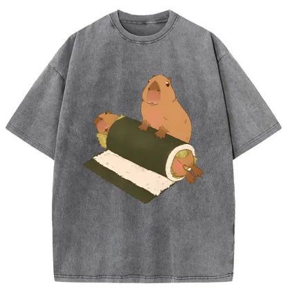 Tokyo-Tiger Capybara Sushi Washed T-Shirt