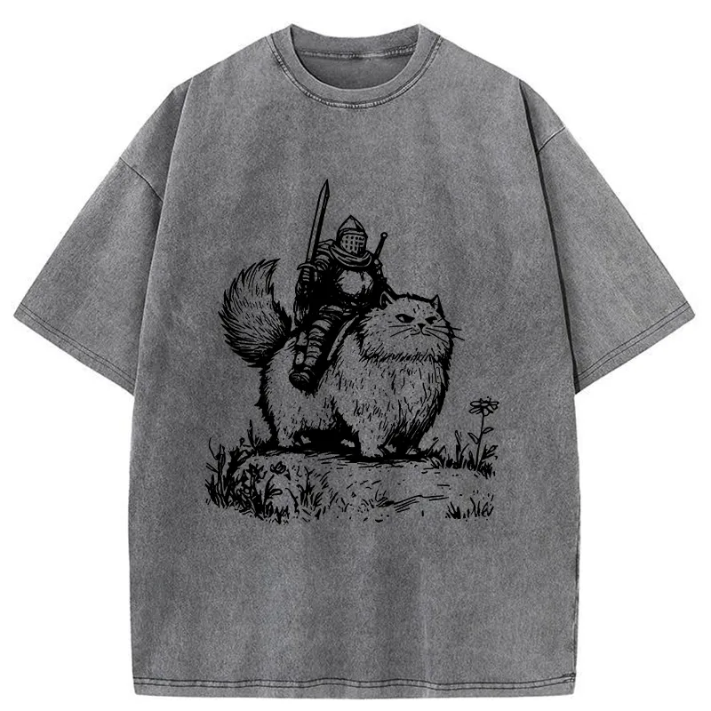 Tokyo-Tiger Knight Rides A Fat Cat Washed T-Shirt