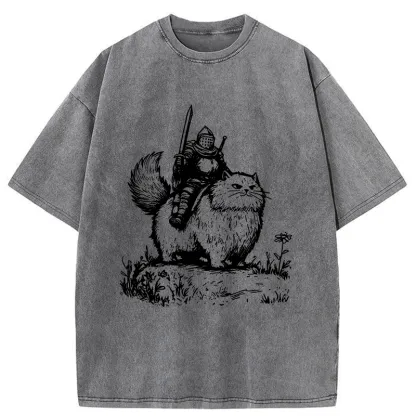 Tokyo-Tiger Knight Rides A Fat Cat Washed T-Shirt